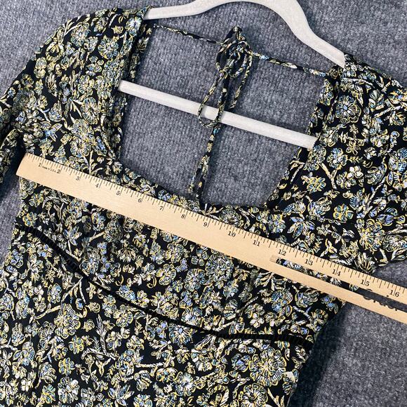 Free People Boheme Dress 4 Small Black Green Long Sleeve Floral Mini A-Line - Picture 9 of 15